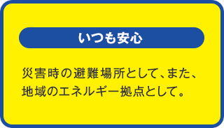 いつも安心：災害時の避難場所として、また、
地域のエネルギー拠点として。